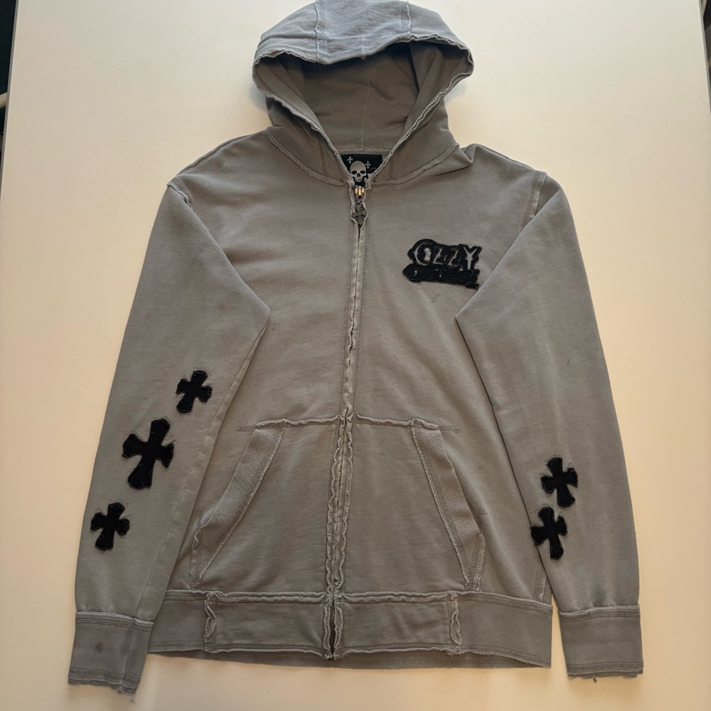 RARE OZZY OSBORNE chrome hearts style skull hoodie (distressed look) - Picture 2 of 11
